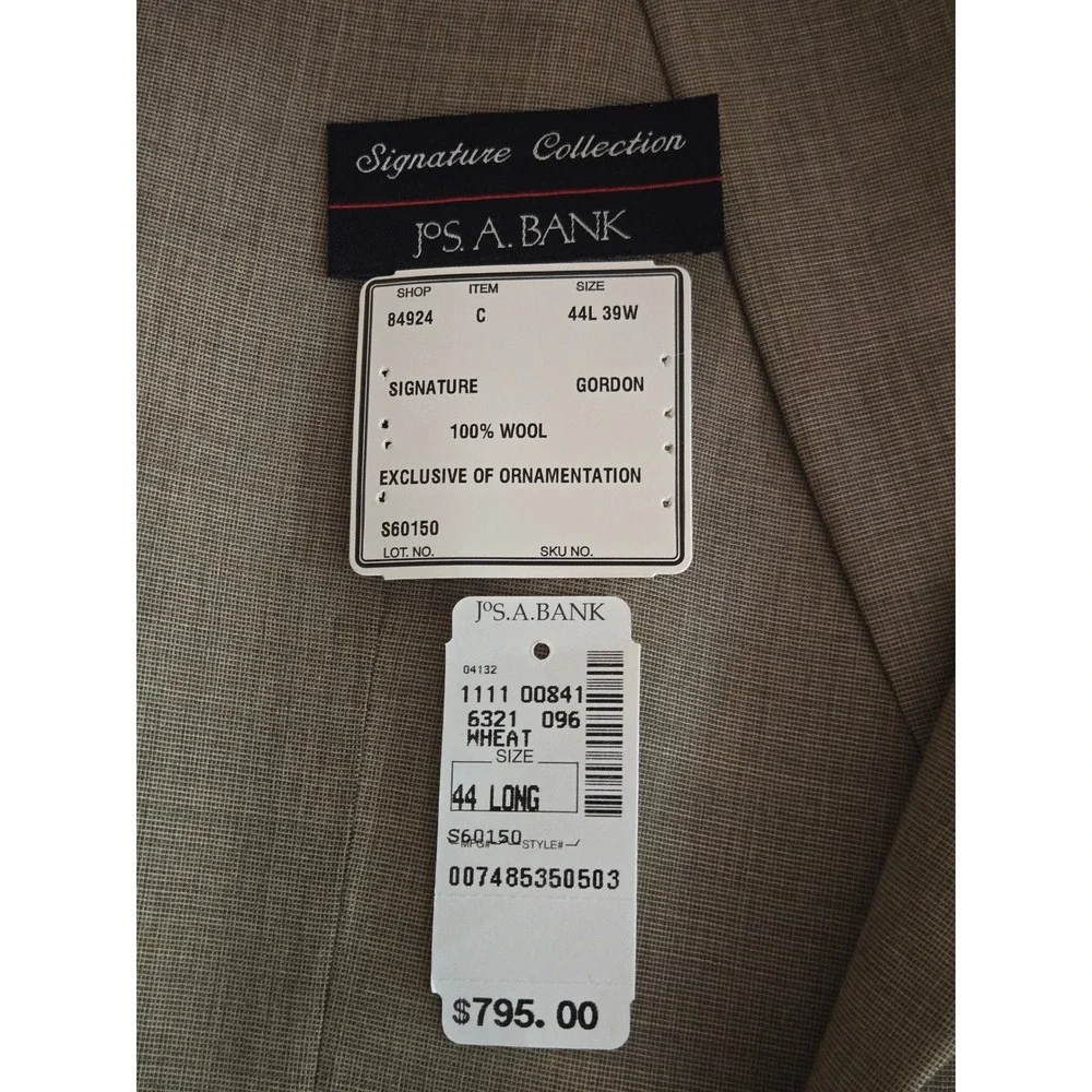 Jos. A. Bank Signature Collection Mens 44L Tan 2-Button 2-Piece Suit 38×32 Pants